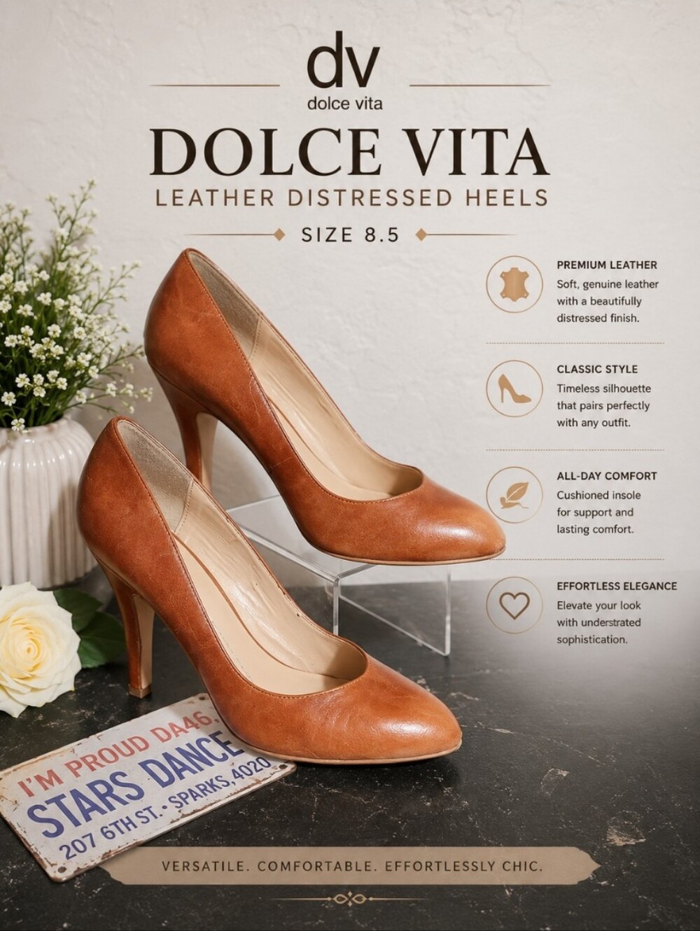 DV Dolce Vita Leather Distressed Leather Heels 8.5